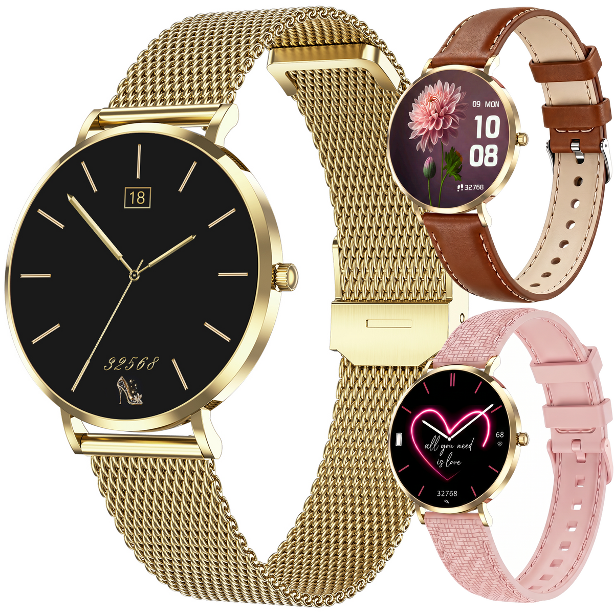 Synyq Liva Smartwatch Dames - Goudkleurig - 40mm - Incl. 3 Bandjes