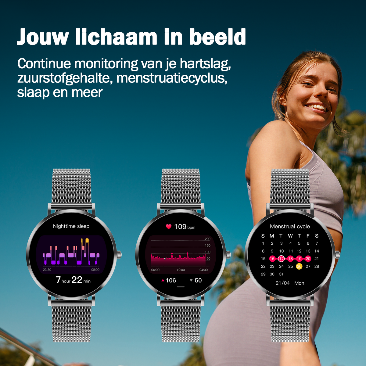 Synyq Liva Smartwatch Dames - Zwart - 40mm - Incl. 3 Bandjes