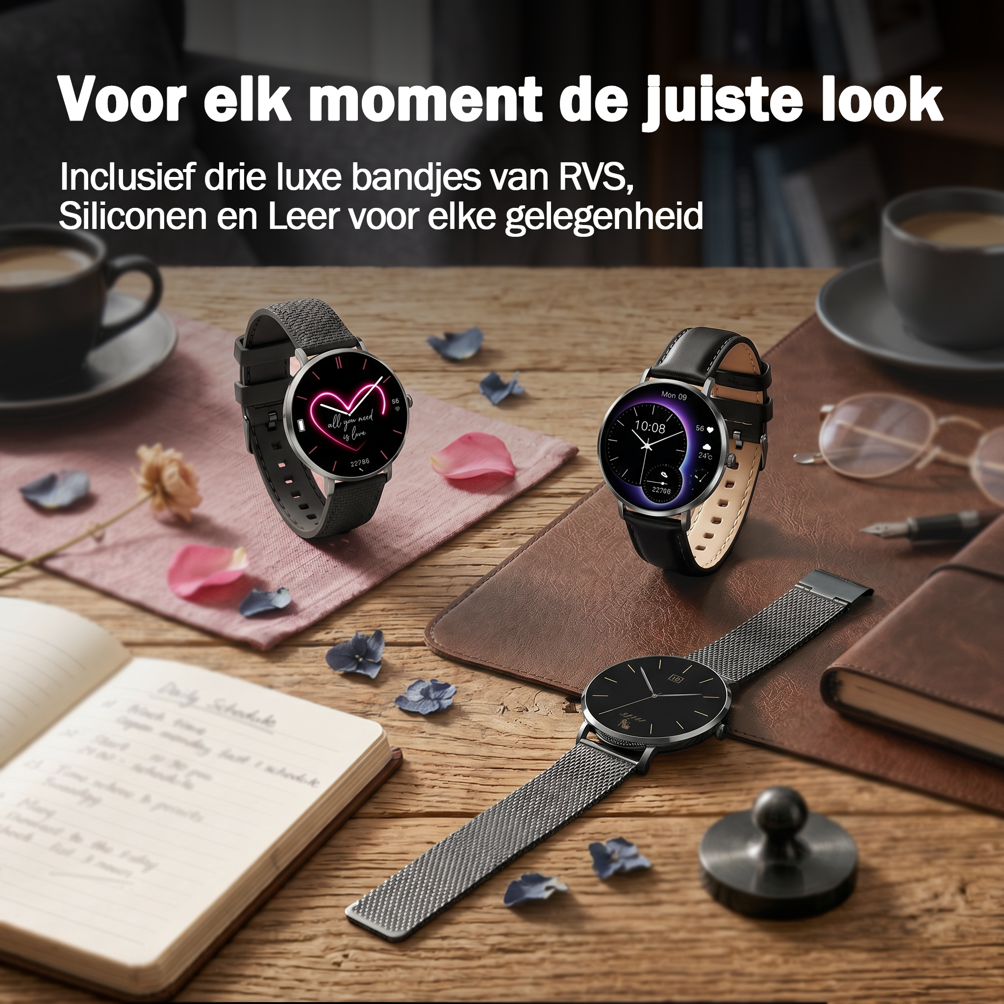 Synyq Liva Smartwatch Dames – 40mm – 3 Bandjes