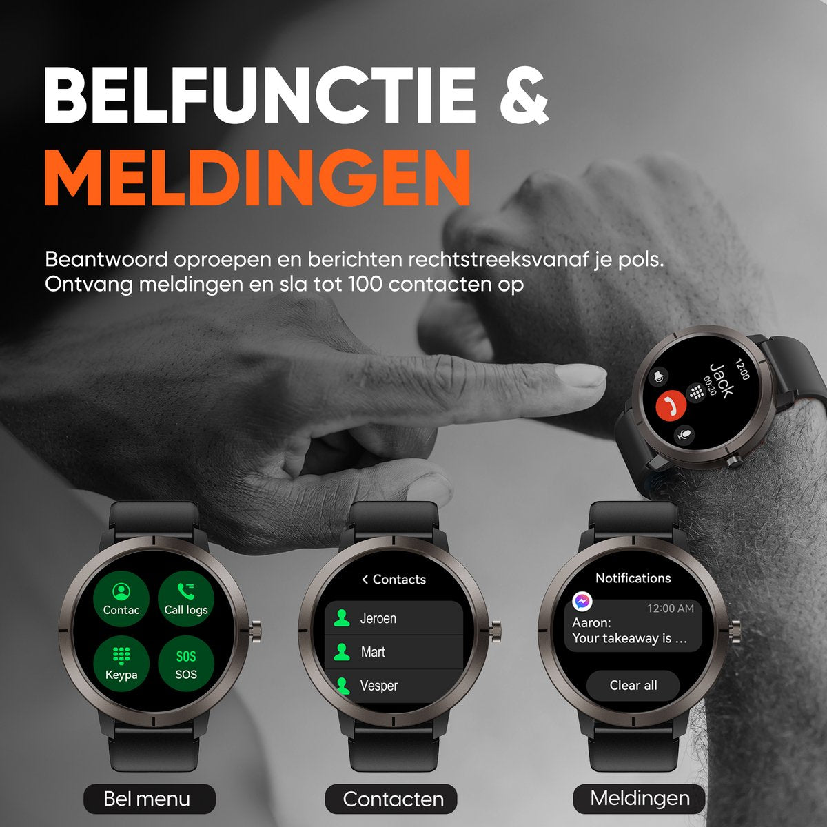 Synyq Evo Pro GPS Smartwatch - Zwart - 5ATM Waterdicht - Incl. 4 Bandjes