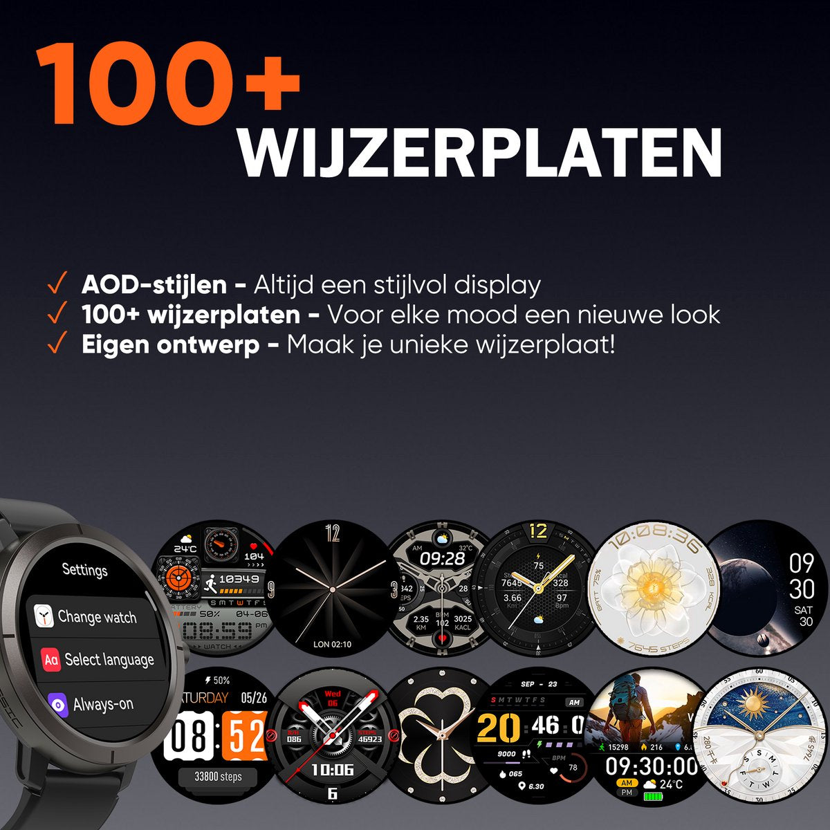 Synyq Evo Pro GPS Smartwatch - Zwart - 5ATM Waterdicht - Incl. 4 Bandjes