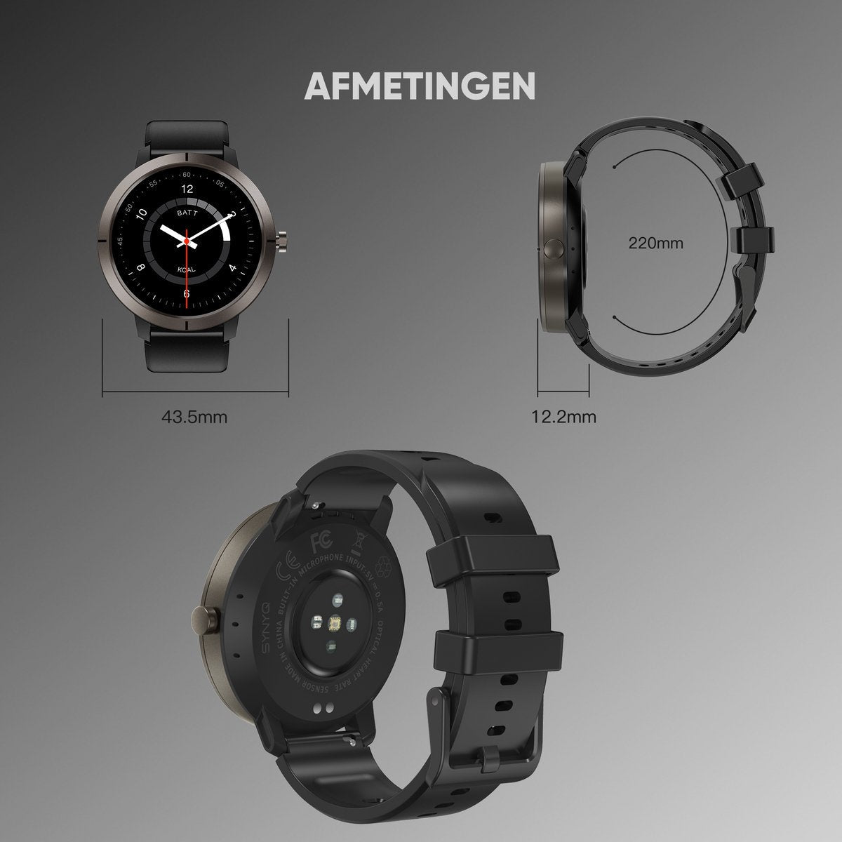 Synyq Evo Pro GPS Smartwatch - Zwart - 5ATM Waterdicht - Incl. 4 Bandjes