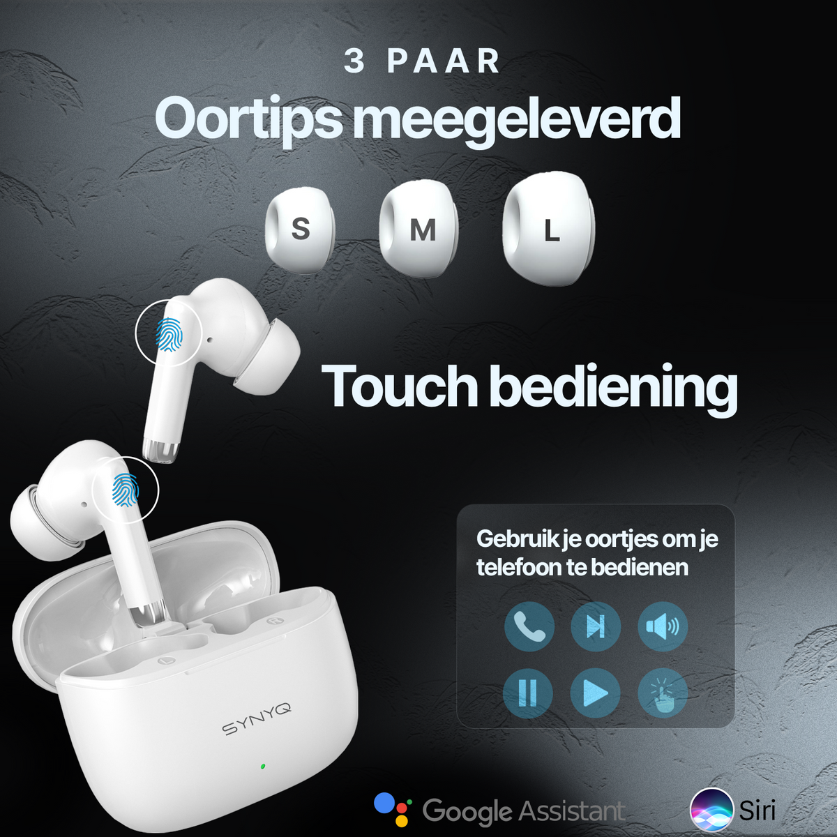 Synyq iPro Draadloze Oordopjes - Wit - 35 Uur Batterij - IPX4 Waterbestendig - Bluetooth 5.3