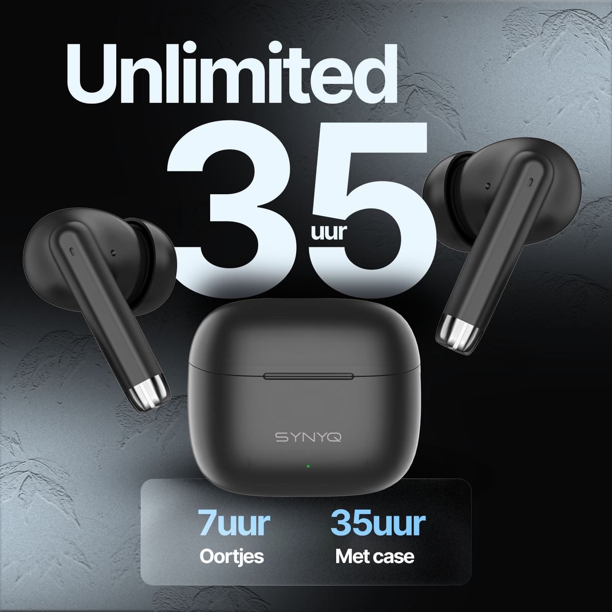 Synyq iPro Draadloze Oordopjes - Zwart - 35 Uur Batterij - IPX4 Waterbestendig - Bluetooth 5.3