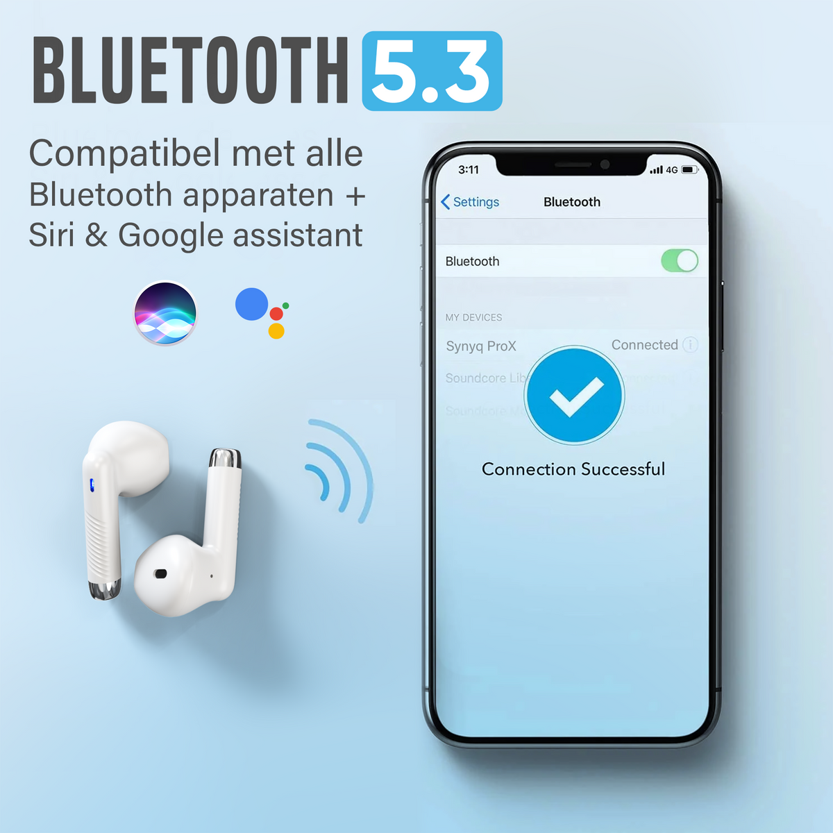 Synyq ProX Draadloze Oordopjes - Wit - Premium Sound - 30 Uur Batterij - IPX5