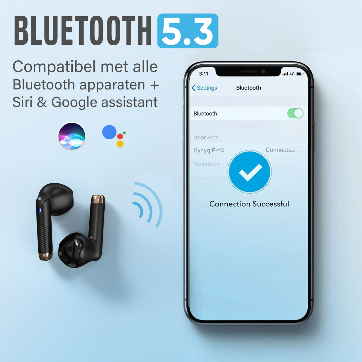 Synyq ProX Draadloze Oordopjes - Zwart - Premium Sound - 30 Uur Batterij - IPX5