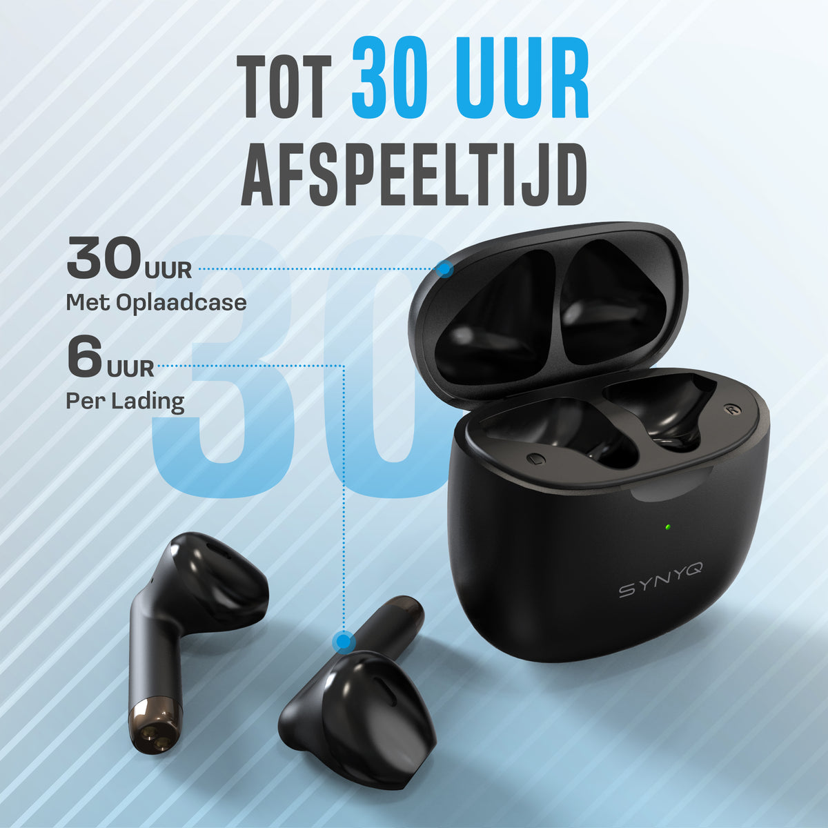 Synyq ProX Draadloze Oordopjes - Zwart - Premium Sound - 30 Uur Batterij - IPX5