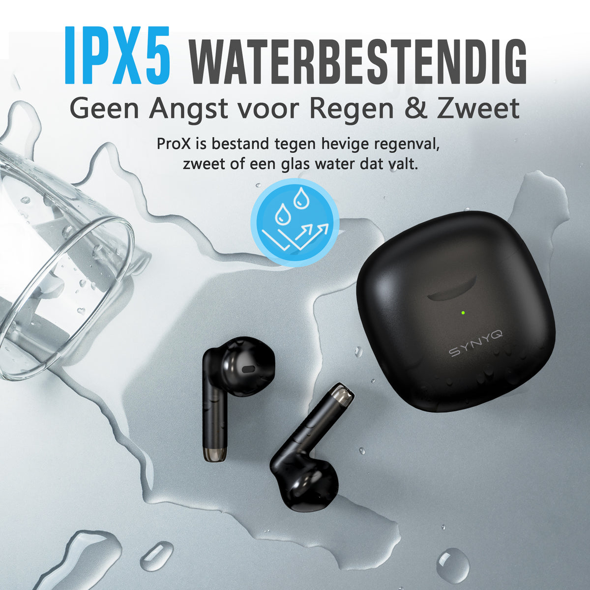 Synyq ProX Draadloze Oordopjes - Zwart - Premium Sound - 30 Uur Batterij - IPX5